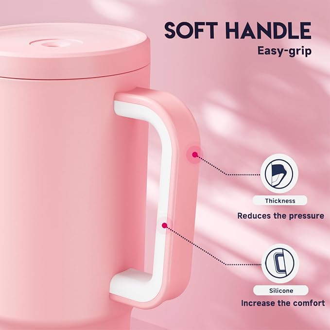 Meoky 30 oz Tumbler with Handle, Tumbler with Lid and Straw, Insulated Stainless Steel Travel Mug, 100% Leak-proof, Cupholder Friendly, Keeps Cold for 24 Hours or Hot for 8 Hours (Blush) - Image 7