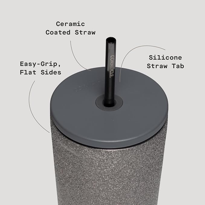 Corkcicle Cold Cup Insulated Tumbler with Straw - Keeps Drinks Cold for 12 Hours - Triple-Insulated Stainless Steel - Leak-Resistant Lid - Summer Drinkware Gift - 24 oz - Steel Shadow - Image 4