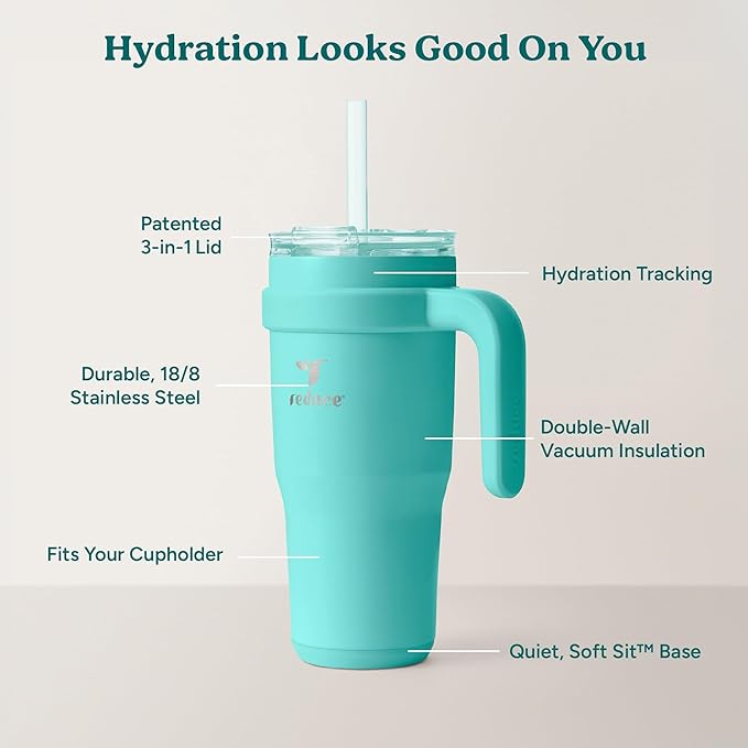 Reduce 24 oz Stainless Steel Tumbler with Handle - Dual-Wall Vacuum Insulated Travel Mug, Sweat-Proof Lid & Reusable Straw - Keeps Drinks Cold for 24 Hrs, Fits Cupholders, Dishwasher Safe-Ocean Breeze - Image 4