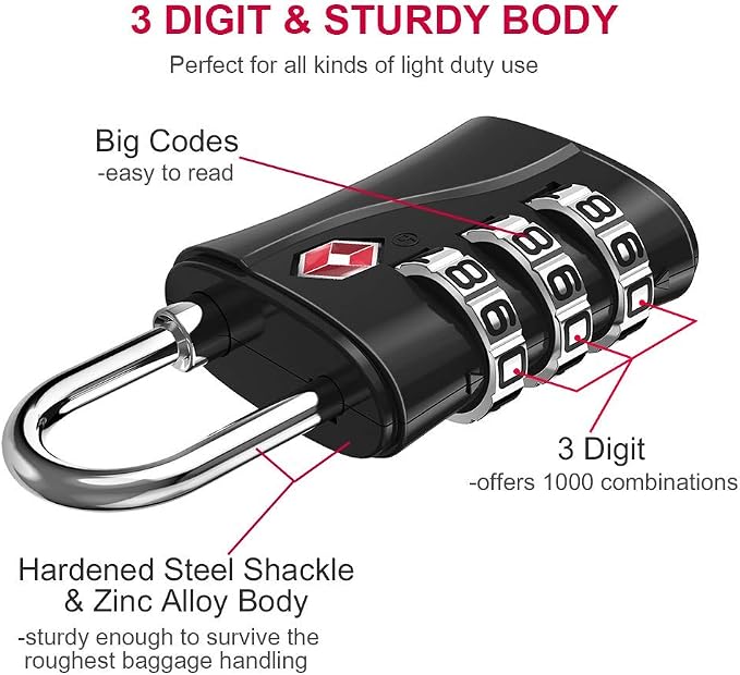 ZHEGE TSA Locks for Luggage, 3 Digit Luggage Lock - Image 3