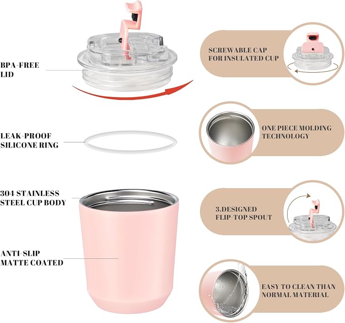 Puraville Insulated Tumblers with Lid, 10 oz Travel Coffee Mug Stainless Steel Vacuum Cup, Leak Proof Reusable Double Walled Coffee Tumbler for Iced and Hot Drinks, Pink - Image 4