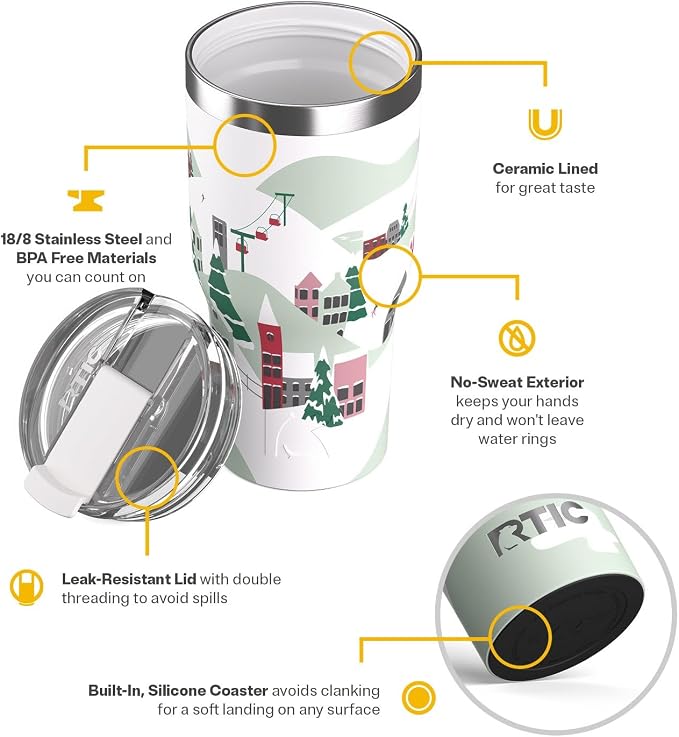 RTIC 30oz Essential Tumbler with Lid, Ceramic Lined, Insulated, Stainless Steel, Metal, Double Wall Vacuum-Insulation, Travel Cup for Iced Coffee, Tea, Hot and Cold Drink, Apres Ski - Image 4