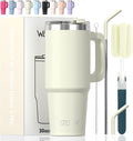 30 oz Tumbler with Handle,Tumbler with Lid and Straw,Double Wall Insulated Cup Stainless Steel Travel Mug(Cold for 34 Hours),Water Bottle for Iced Tea,Coffee,Cold Beverages(Cream White) by Watersy