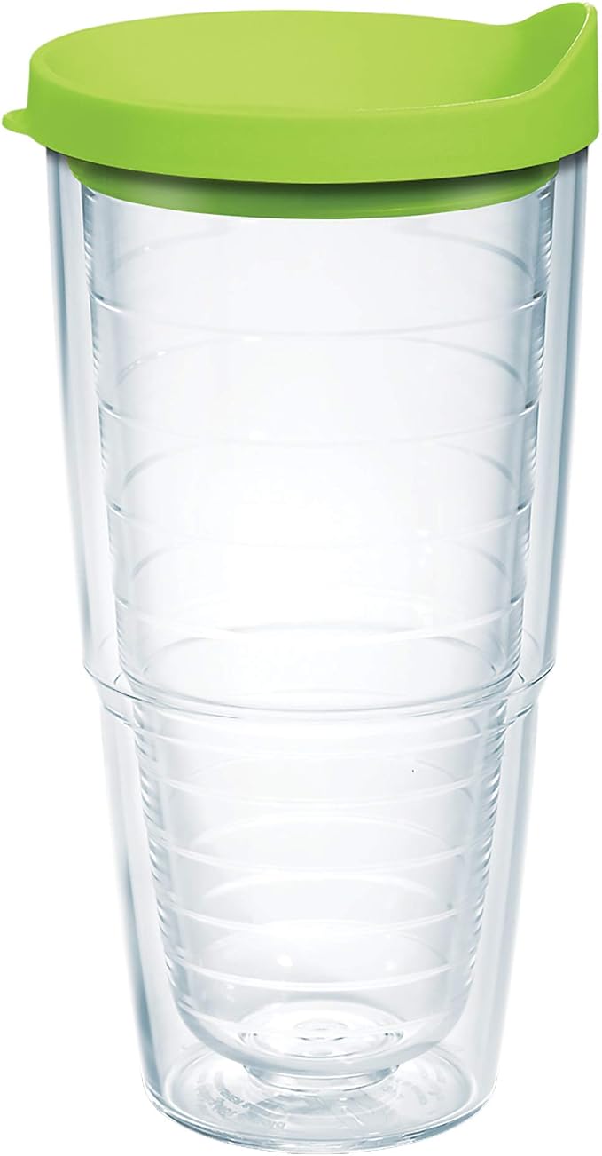 Tervis Clear & Colorful Lidded Made in USA Double Walled Insulated Tumbler Travel Cup Keeps Drinks Cold & Hot, 24oz, Lime Green Lid by TervisTumblerCompany