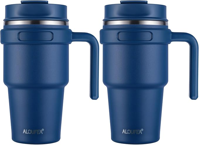 ALOUFEA 20 oz Insulated Coffee Mug Tumbler with Handle, Stainless Steel Travel Mug Tumbler with Lid and Straw,Double Wall Vacuum Leak Proof Ice Coffee Thermal Cup, Navy by ALOUFEA