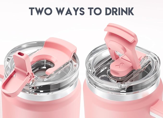 Meoky 32 oz Tumbler with Handle, Insulated Tumbler with Lid and Straw, Stainless Steel Travel Mug, Keeps Cold for 24 Hours, 100% Leak Proof, Fits in Car Cup Holder (Blush) - Image 6
