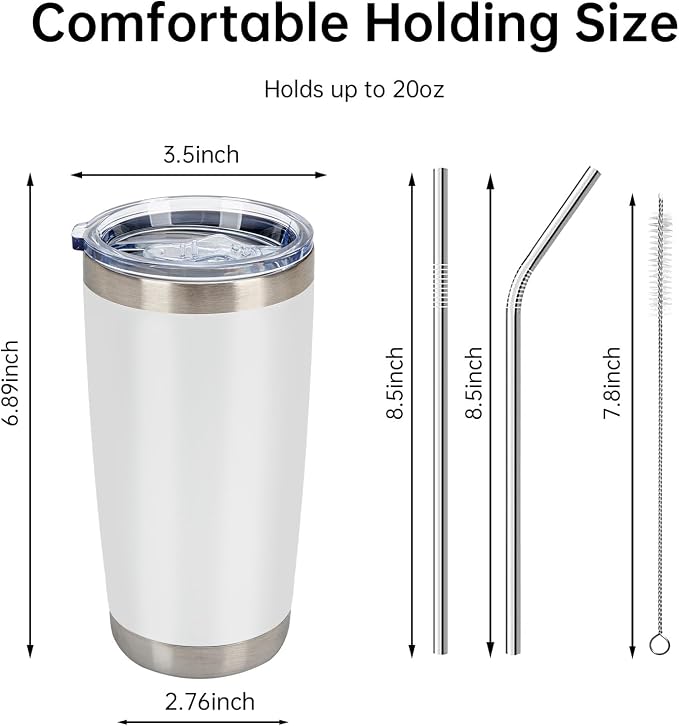 IEOVIEE 32 Pack, 20oz Stainless Steel Bulk Tumblers with Lids and Straws, Double Wall Insulated Travel Coffee Mug, Durable Powder Coated Tumbler Bulk Cup for Cold and Hot Drinks(White) - Image 3