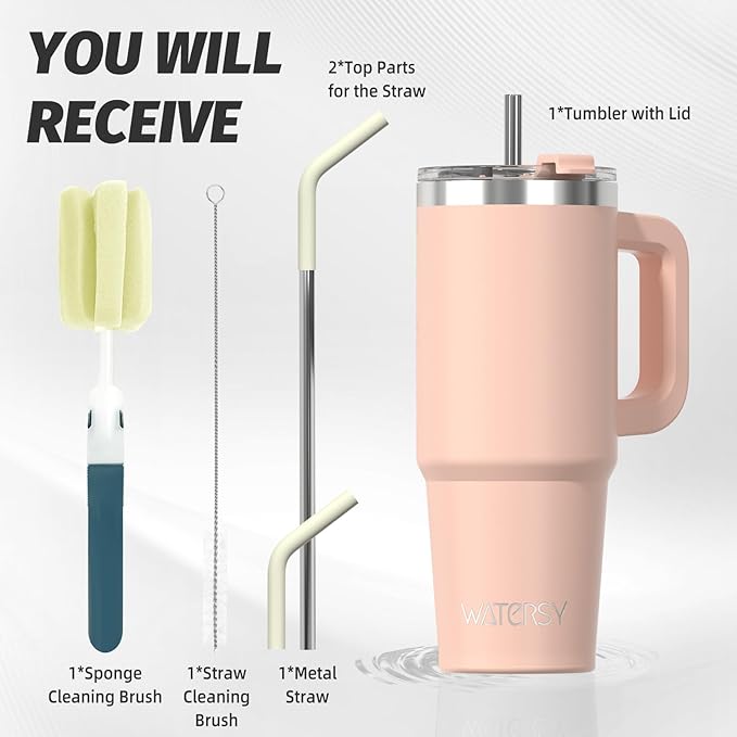 30 oz Tumbler with Handle,Tumbler with Lid and Straw,Double Wall Insulated Cup Stainless Steel Travel Mug(Cold for 34 Hours),Water Bottle for Iced Tea,Coffee,Cold Beverages(Pink) - Image 3