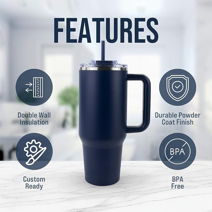Hogg Big Swig 40 oz Tumbler with Handle and Straw - Navy Blue, 40oz Insulated Stainless Steel, Water Tumbler with Straw, Water Cup with Handle, Versatile Leak Proof Lid - Image 6