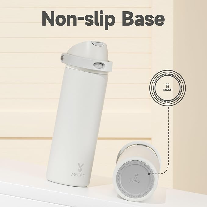 24 oz Insulated Water Bottle with Straw: Meoky Stainless Steel Metal Water Bottle with 2-in-1 Lid - Leak Proof, Cold for 24 Hours, Protective Silicone Base, BPA-Free for Sports Travel Car, Ivory - Image 9