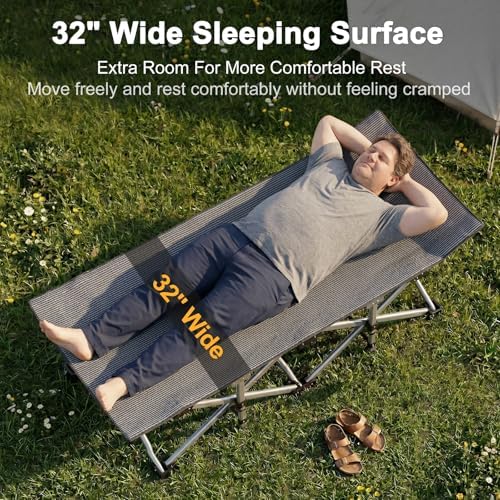 ABORON XXL Camping Cot for Adults, Oversized 78"×32" Folding Camping Bed, 900LBS Heavy Duty Outdoor Sleeping Cot with Mattress Pad, 1200D Oxford, Portable with Carry Bag - Image 3