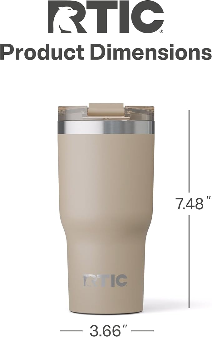 RTIC 20oz Essential Tumbler with Lid, Ceramic Lined, Insulated, Stainless Steel, Metal, Double Wall Vacuum-Insulation, Travel Cup for Iced Coffee, Tea, Hot and Cold Drink, Beach - Image 5