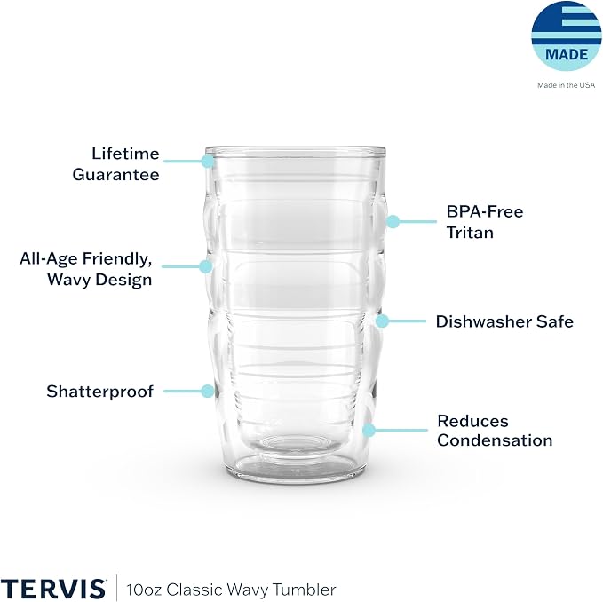Tervis Clear & Colorful Tabletop Made in USA Double Walled Insulated Tumbler Travel Cup Keeps Drinks Cold & Hot, 10oz Wavy, Clear - Image 3