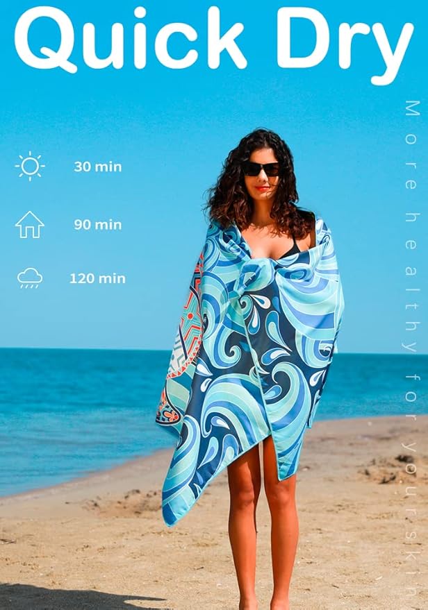 Microfiber Lightweight Beach Towel Sand Free Quick Dry Absorbent Thin Compact - Image 5