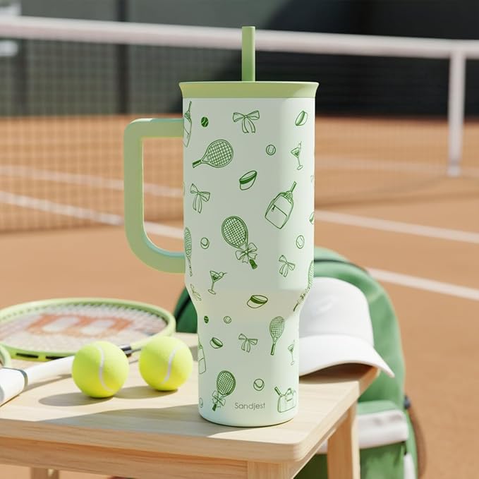SANDJEST Tennis 40oz Tumbler With Handle and Straw, Insulated Stainless Steel Travel Coffee Mug for Women Girls Tennis Players, Gift Idea for Birthday Christmas Mothers Day - Image 7