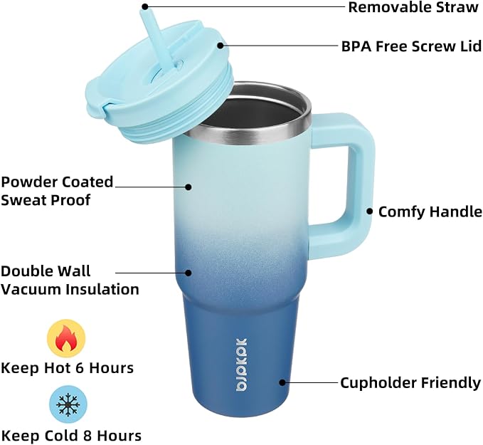 BJPKPK Tumbler With Handle 30 oz Stainless Steel Insulated Tumbler With Lid And Straw For Water Or Ice Coffee,Sky - Image 2