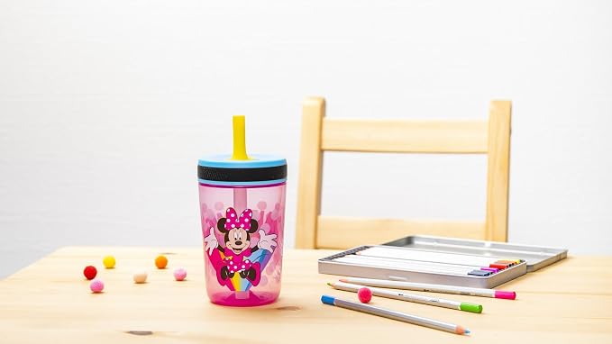 Zak Designs Disney Kelso Tumbler 15 oz Set (Minnie Mouse) Leak-Proof Screw-On Lid with Straw, Made of Durable Plastic and Silicone, Perfect Bundle for Kids - Image 9