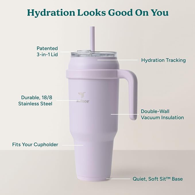 Reduce Reusable 50 oz Cold1 Water Tumbler – Ergonomic Handle – Double-Wall Insulation – Sturdy Desktop/Tabletop Mug with Lid and Straw -BPA-Free –Stainless Steel for Gym, Home, Office– Gentle Lavender - Image 4