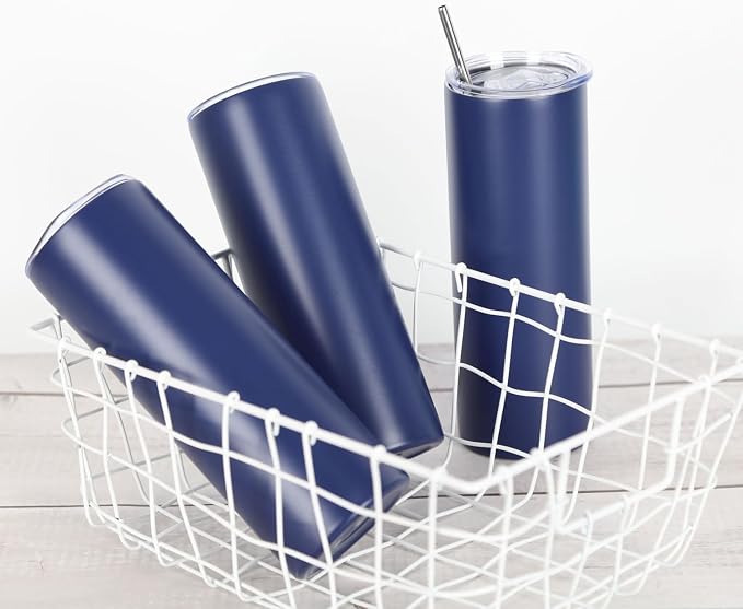 4 Pack 20 Oz Straight Skinny Tumblers,Individually Gift Boxed Stainless Steel Slim Skinny Tumbler Set Bulk, 20 Oz Insulated Slim Thin Travel Tumbler Cup for Diy, Navy - Image 4