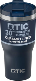 RTIC 30oz Essential Tumbler with Lid, Ceramic Lined, Insulated, Stainless Steel, Metal, Double Wall Vacuum-Insulation, Travel Cup for Iced Coffee, Tea, Hot and Cold Drink, Navy by RTIC