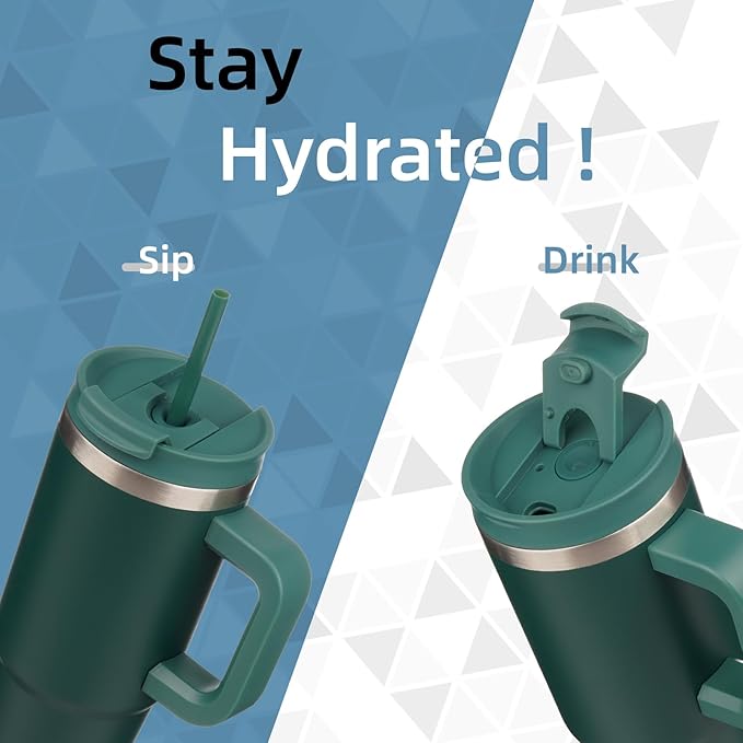 30 oz Tumbler with Handle and 2 Straws, 2 in 1 Lid Insulated Water Bottle - Image 2