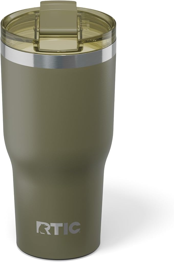 RTIC 30oz Essential Tumbler with Lid, Ceramic Lined, Insulated, Stainless Steel, Metal, Double Wall Vacuum-Insulation, Travel Cup for Iced Coffee, Tea, Hot and Cold Drink, Olive by RTIC
