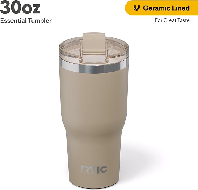 RTIC 30oz Essential Tumbler with Lid, Ceramic Lined, Insulated, Stainless Steel, Metal, Double Wall Vacuum-Insulation, Travel Cup for Iced Coffee, Tea, Hot and Cold Drink, Beach - Image 2