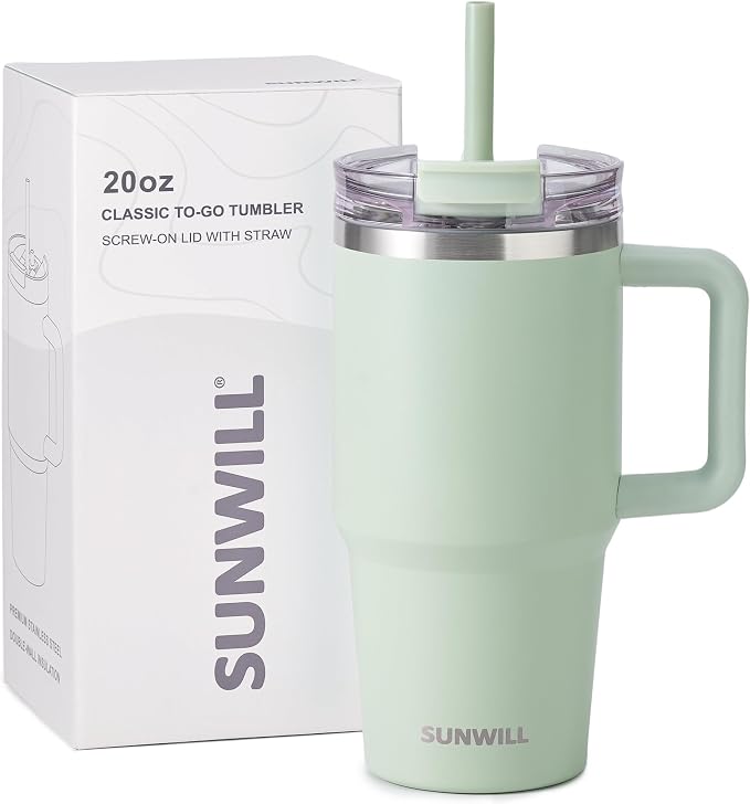 SUNWILL Travel Coffee Mug with Lid, 20 oz Tumbler with Handle and Straw Leak Proof, Stainless Steel Cup Insulated for Office & Gym, Cupholder Friendly, Powder Coated Matcha Cream - Image 7