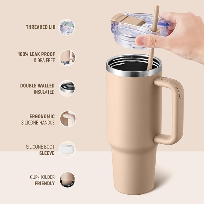 COKTIK 40 oz Tumbler With Handle and Straw, Insulated Tumbler With Leakproof Lids, Stainless Steel|BPA-Free, Cold for 24 H (Dark Night) - Image 3