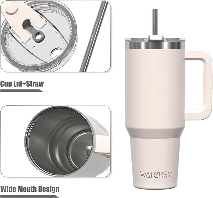 20 oz Tumbler with Handle,Tumbler with Lid and Straw,Double Wall Insulated Cup Stainless Steel Travel Mug(Cold for 34 Hours),Water Bottle for Iced Tea,Coffee,Cold Beverages(Ivory Beige) - Image 9