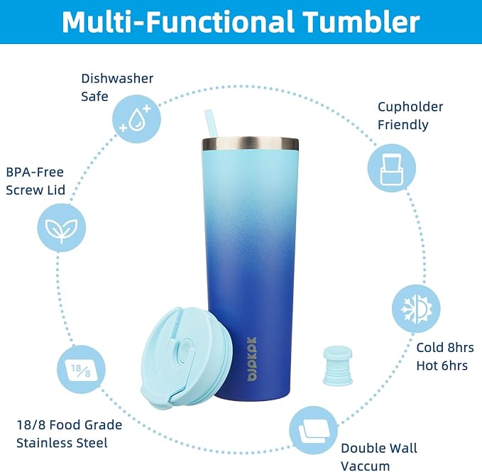 BJPKPK 30oz Insulated Tumbler With lid And Straw Stainless Steel Tumblers Travel Coffee Mug Reusable Thermal Cup,Sky - Image 3