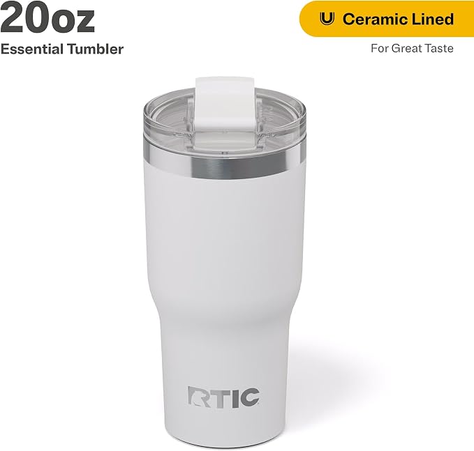 RTIC 20oz Essential Tumbler with Lid, Ceramic Lined, Insulated, Stainless Steel, Metal, Double Wall Vacuum-Insulation, Travel Cup for Iced Coffee, Tea, Hot and Cold Drink, White - Image 2