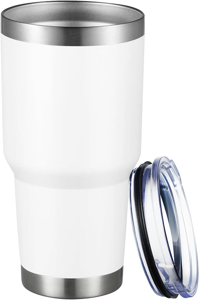 MEWAY 30oz Tumbler Double Wall Vacuum Insulated Travel Mug, Stainless Steel Tumbler with Lid, Durable Powder Coated Insulated Coffee Cup for Cold & Hot Drinks (White,1 PACK) by MEWAY