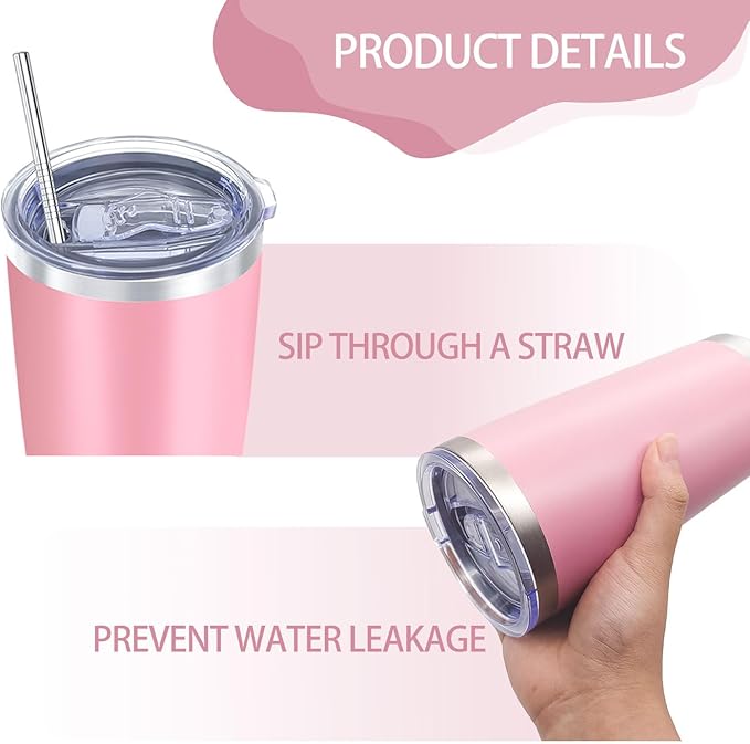 YOUKE OLA 16 Pack Insulated Coffee Tumbler - 20oz Stainless Steel Double Wall Vacuum Travel Tumbler Cup with Lid and Straw for Cold & Hot Drinks (Mixed Colors) - Image 3