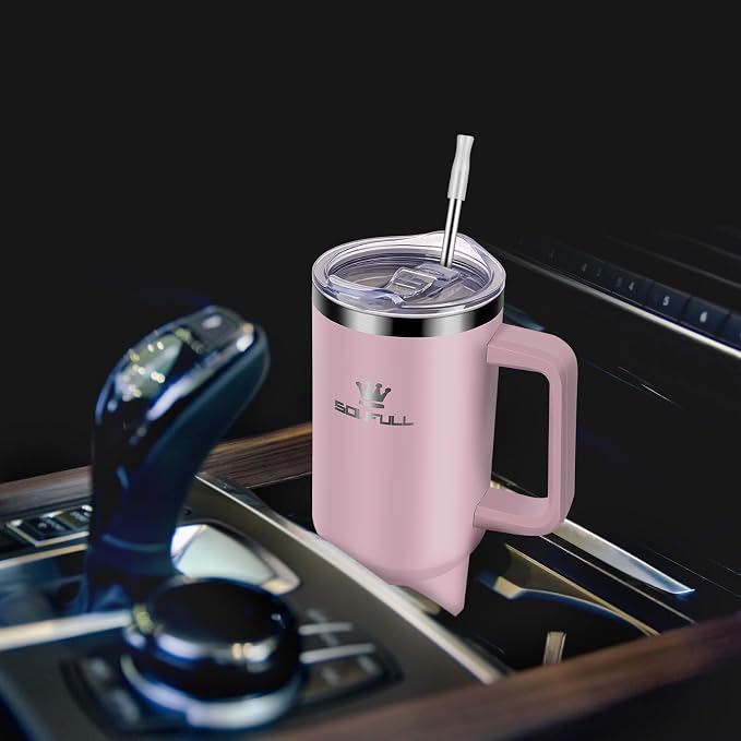 40 oz Tumbler with Handle and Straw Lid, 100% Leak-proof Travel Coffee Mug, Stainless Steel Insulated Cup for Hot and Cold Beverages, Keeps Cold for 34Hrs or Hot for 10Hrs, Dishwasher Safe (Pink) - Image 8