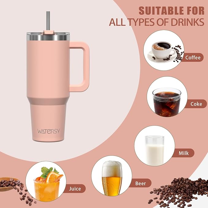 20 oz Tumbler with Handle,Tumbler with Lid and Straw,Double Wall Insulated Cup Stainless Steel Travel Mug(Cold for 34 Hours),Water Bottle for Iced Tea,Coffee,Cold Beverages(Pink) - Image 6