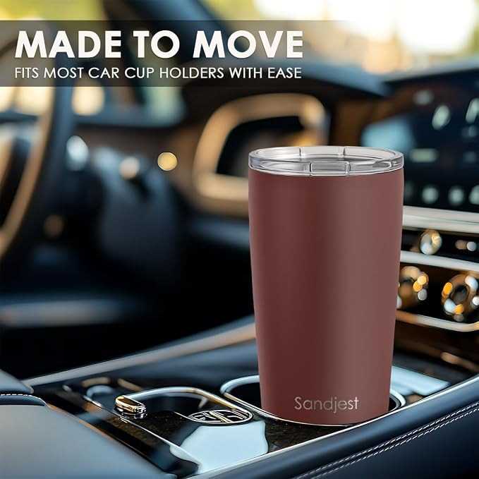 SANDJEST Stainless Steel Tumbler 20 oz, Double Wall Vacuum Insulated Mug with Lid, Travel Coffee Cup for Women Men Friends, Birthday Christmas (Mahogany Red) - Image 6