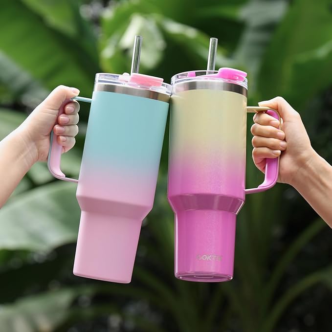 COKTIK 40 oz Tumbler With Handle and Straw, Insulated Tumbler With Leakproof Lids, Stainless Steel|BPA-Free, Cold for 24 H (Glitter Rainbow) - Image 4