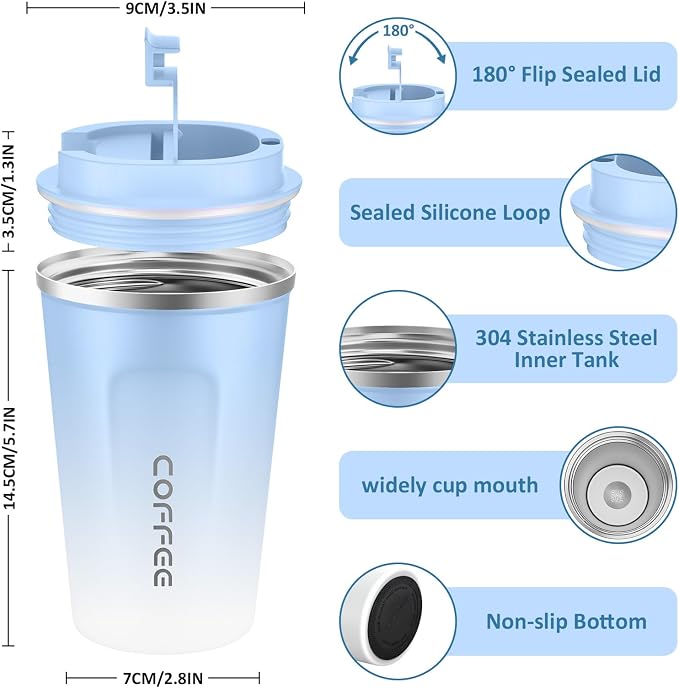 CS COSDDI 12 oz Stainless Steel Vacuum Insulated Tumbler - Coffee Travel Mug Spill Proof with Lid - Coffee Cups for Keep Hot/Ice Coffee,Tea and Beer - Image 3