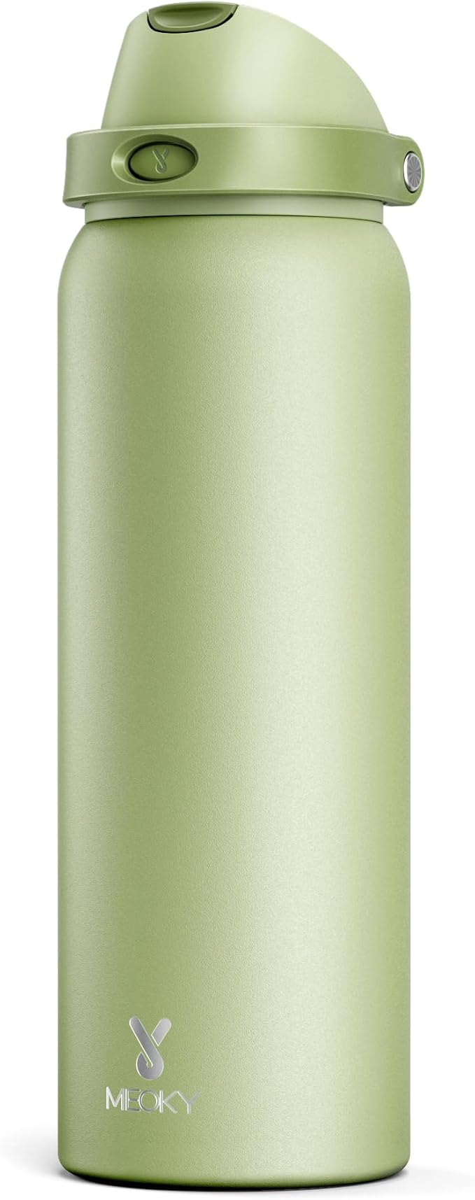 40 oz Insulated Water Bottle with Straw: Meoky Stainless Steel Metal Water Bottle with 2-in-1 Lid - Leak Proof, Cold for 24 Hours, Protective Silicone Base, BPA-Free for Sports Gym, Sage by MEOKY