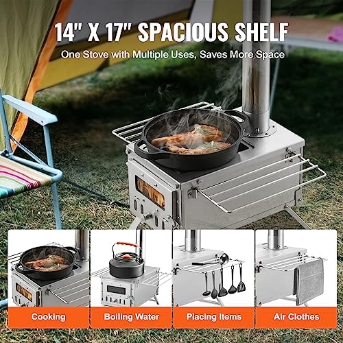 VEVOR Camping Wood Stove Stainless Steel Camping Tent Stove, Portable Wood Burning Stove with Chimney Pipes & Gloves, 640in³Firebox Hot Tent Stove for Outdoor Cooking and Heating with 8 Pipes - Image 3