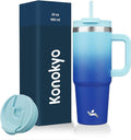 30 oz Tumbler with Handle and 2 Straws, 2 in 1 Lid Insulated Water Bottle by Konokyo