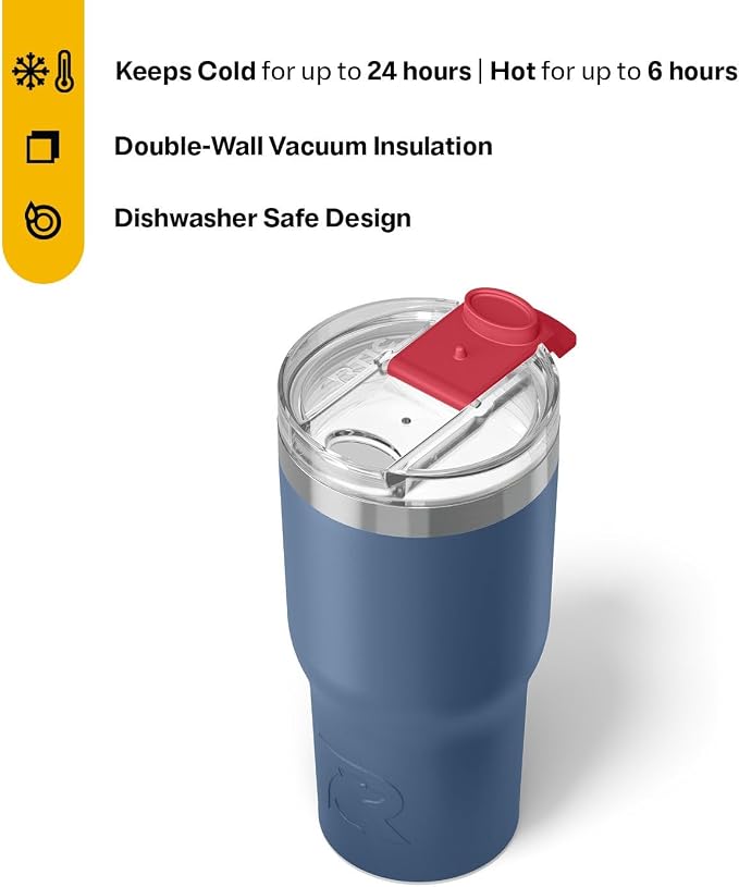 RTIC 20oz Essential Tumbler with Lid, Ceramic Lined, Insulated, Stainless Steel, Metal, Double Wall Vacuum-Insulation, Travel Cup for Iced Coffee, Tea, Hot and Cold Drink, Patriot - Image 3