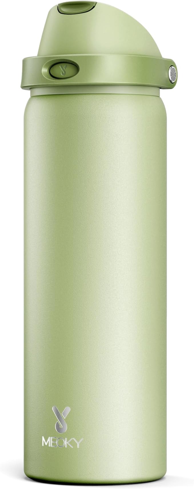 32 oz Insulated Water Bottle with Straw: Meoky Stainless Steel Metal Water Bottle with 2-in-1 Lid - Leak Proof, Cold for 24 Hours, Protective Silicone Base, BPA-Free for Sports Gym, Sage by MEOKY