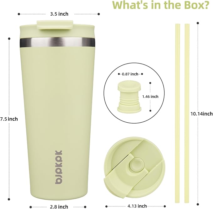 BJPKPK 22oz Insulated Tumbler With lid And Straw Stainless Steel Tumblers Travel Coffee Mug Reusable Thermal Cup,Macaron Green - Image 2