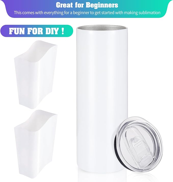 16 Pack Sublimation Tumblers Straight Skinny Tumbler Blanks Bulk 20oz for Heat Transfer, Individual Gift Boxed, Double Wall Insulated Tumbler with Shrink Wrap & Straws - Image 4