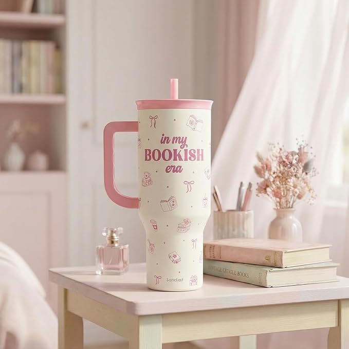 SANDJEST Book Lovers 40oz Tumbler With Handle and Straw, in My Bookish Era Insulated Stainless Steel Travel Coffee Mug for Women Girls Bookworms, Gift Idea for Birthday Christmas Mothers Day - Image 7
