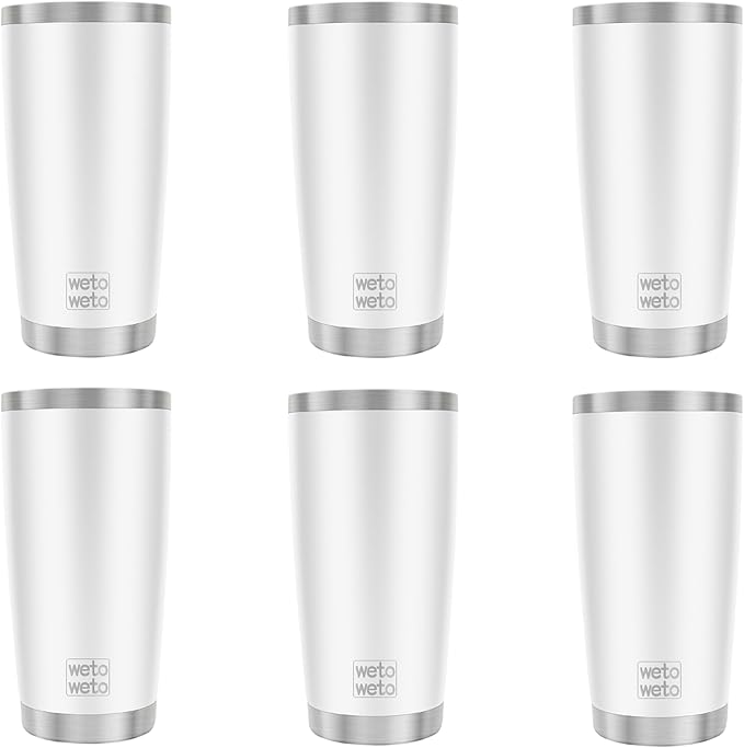 WETOWETO 20oz Tumbler, Stainless Steel Vacuum Insulated Coffee Travel Mug, Double Wall Powder Coated Insulated Coffee Mug Travel Mug with Lid Thermal Cup for Outdoor, White, 6 Pack by Wetoweto