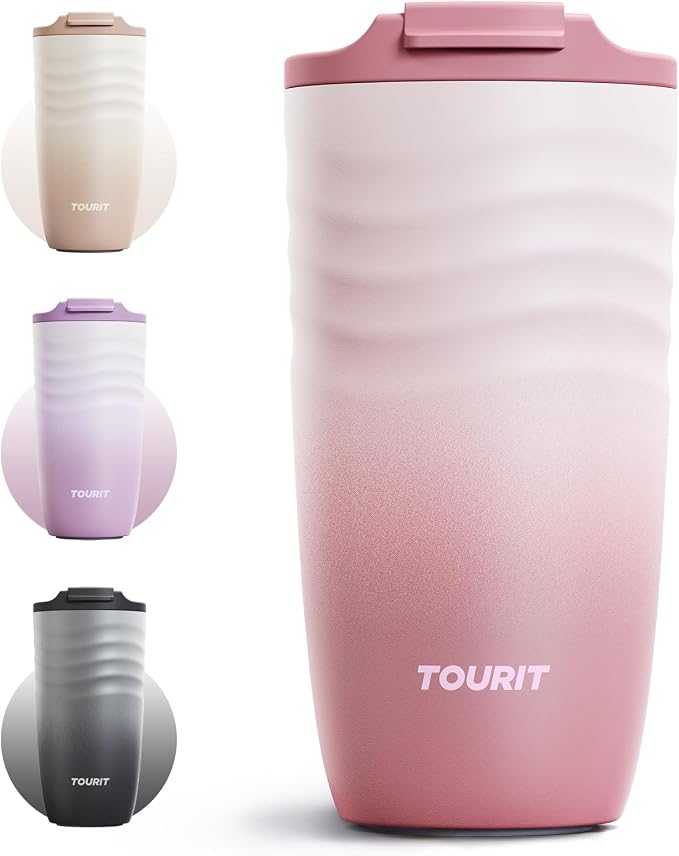 TOURIT 16 oz Travel Coffee Mug, Insulated Stainless Steel Travel Mug with Lid, Leak-Proof Double-Wall Vacuum Tumbler, Reusable Coffee Cup - Rose by TOURIT