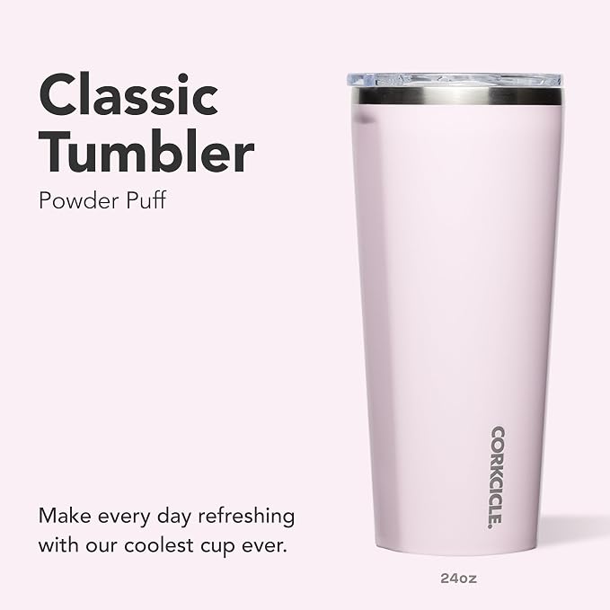 Corkcicle Classic Tumbler - Keeps Drinks Cold for 9 Hours & Hot for 3 - Triple-Insulated Stainless Steel - Holiday Tumbler Gift - 24 oz - Powder Puff - Image 2